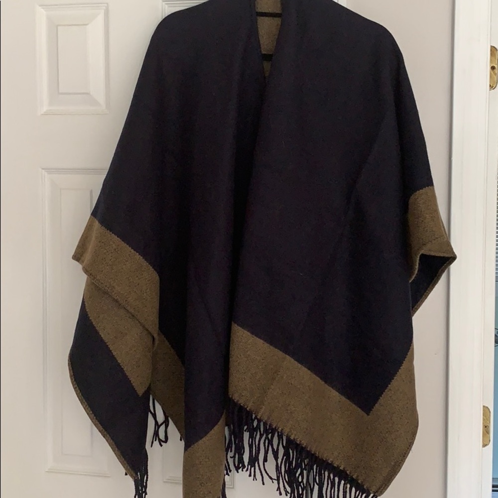 Navy and brown poncho